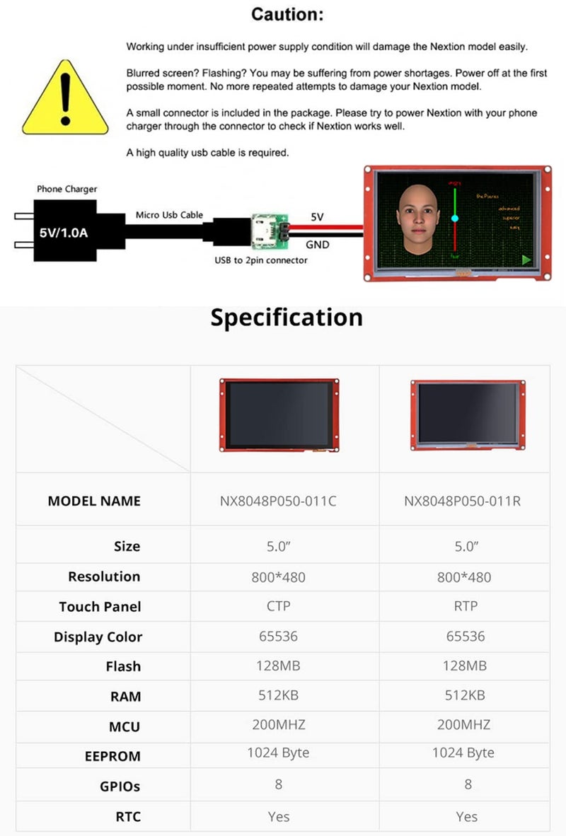Ferwooh Nextion Display Intelligent 5.0 Inch Resistive Touch Screen 800x480 Serial LCD TFT HMI Display Module NX8048P050-011R Supports Audio Video - Image 3